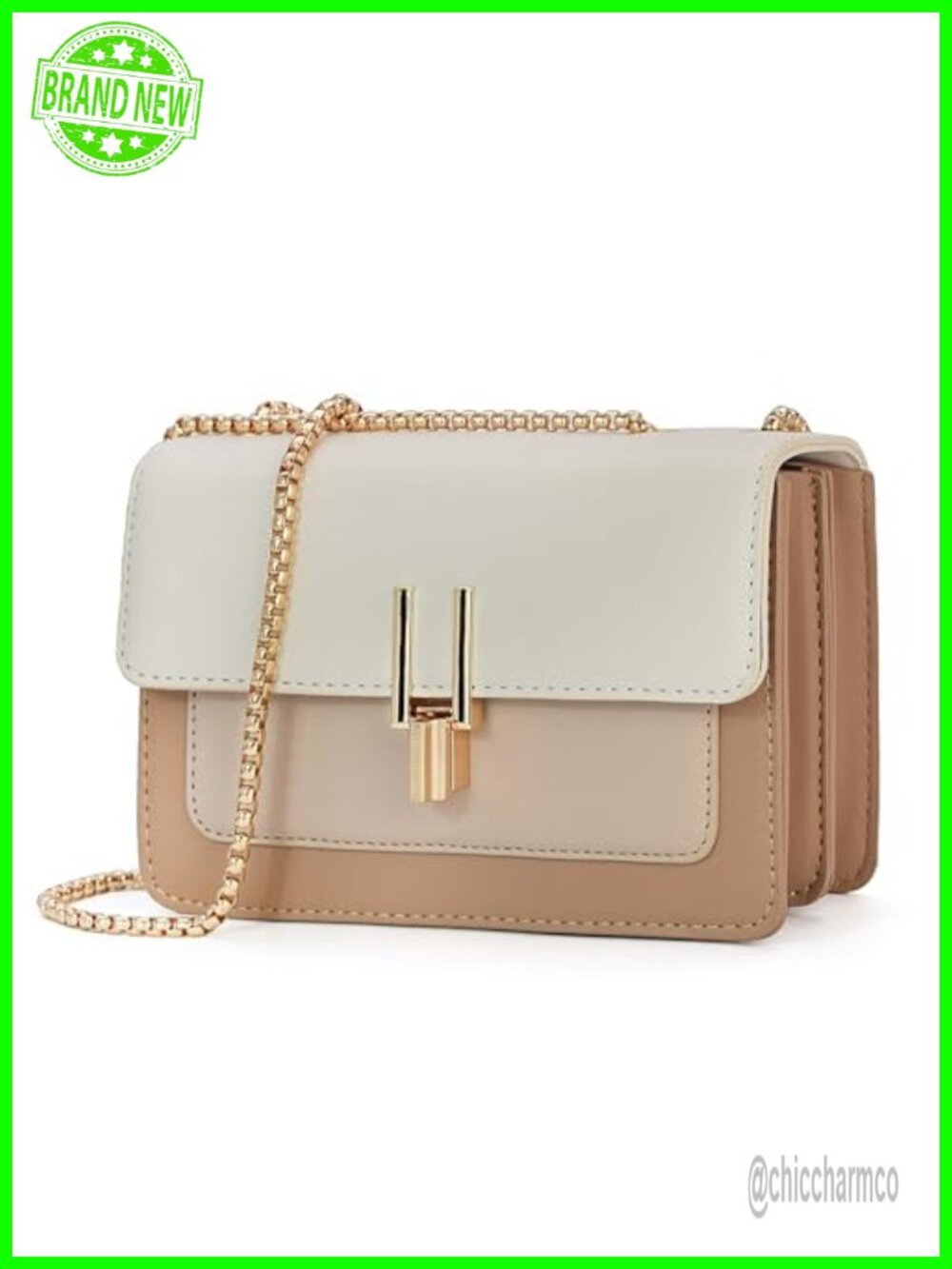 PU Leather Satchel Crossbody Bag Color Block Twist Lock Women
